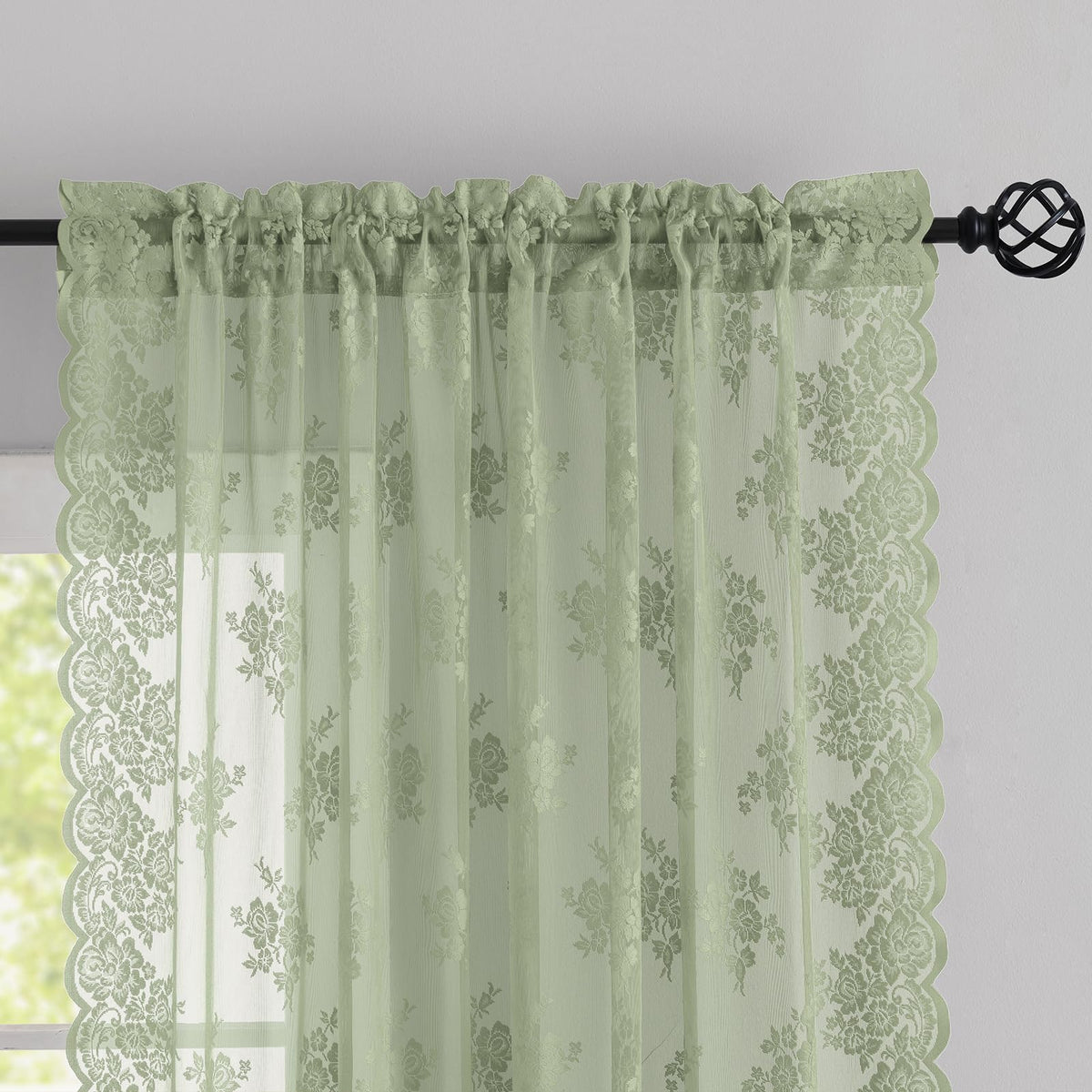 Kotile Short Beige Lace Curtains for Kitchen Windows W42xL45 Inch, 2 Panels