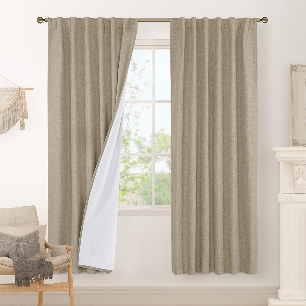 LAMIT Full Blackout Linen Kitchen Window Curtains 36 Inches Long, Ivory
