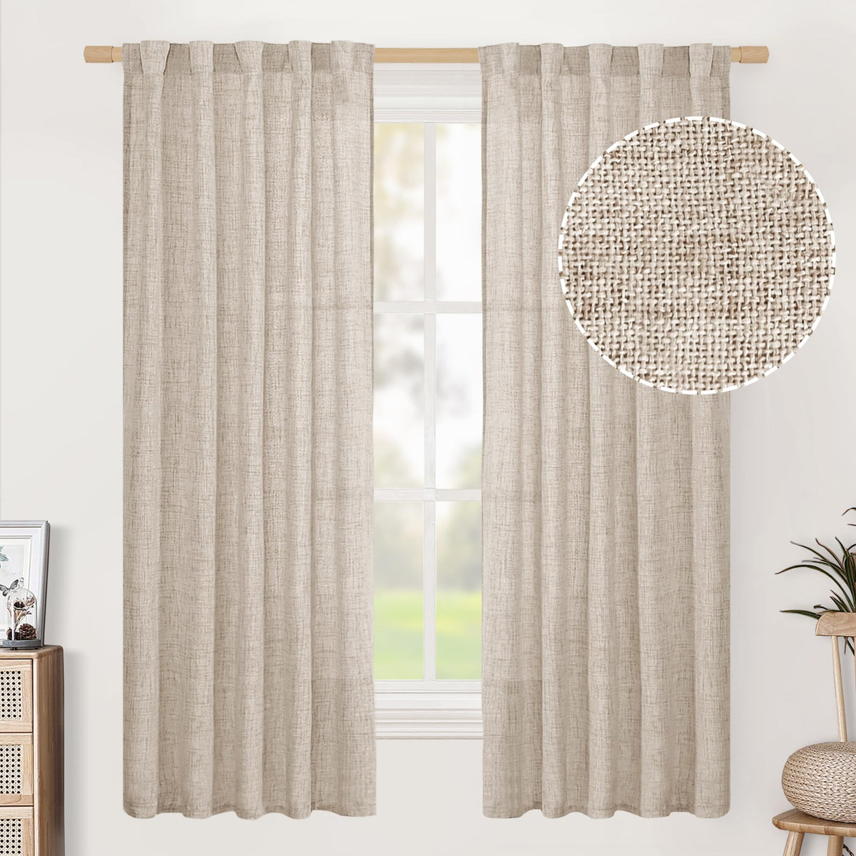 BGment White Linen Kitchen Curtains 40 Inch Length for Short Window