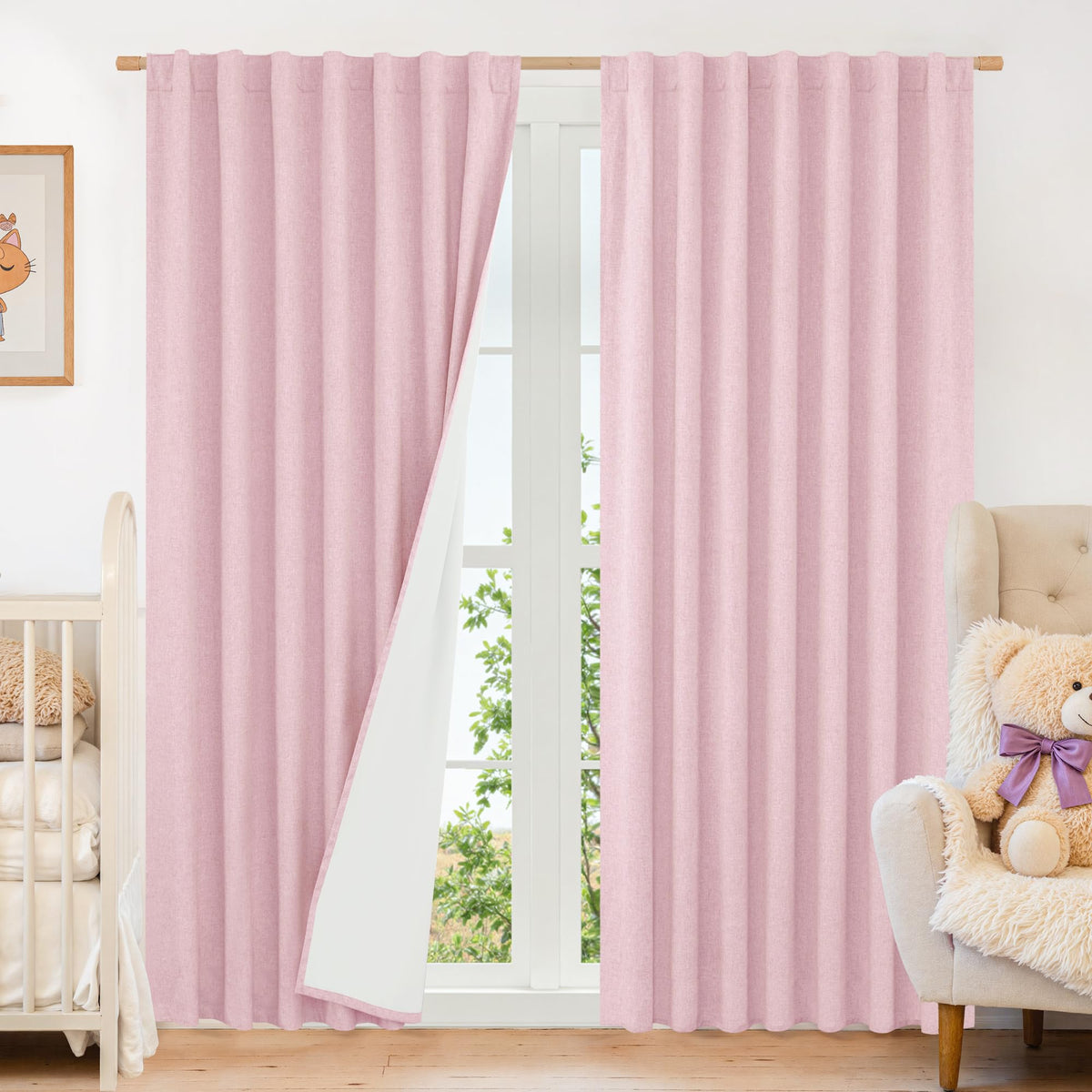 LAMIT Full Blackout Linen Kitchen Window Curtains 36 Inches Long, Ivory
