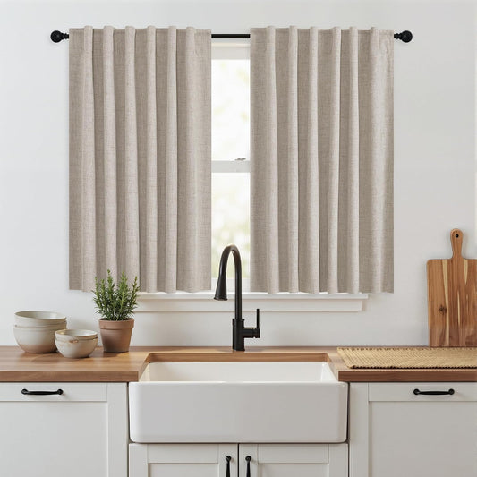 RYB HOME 45 Inch Long Natural Beige 100% Blackout Short Curtains