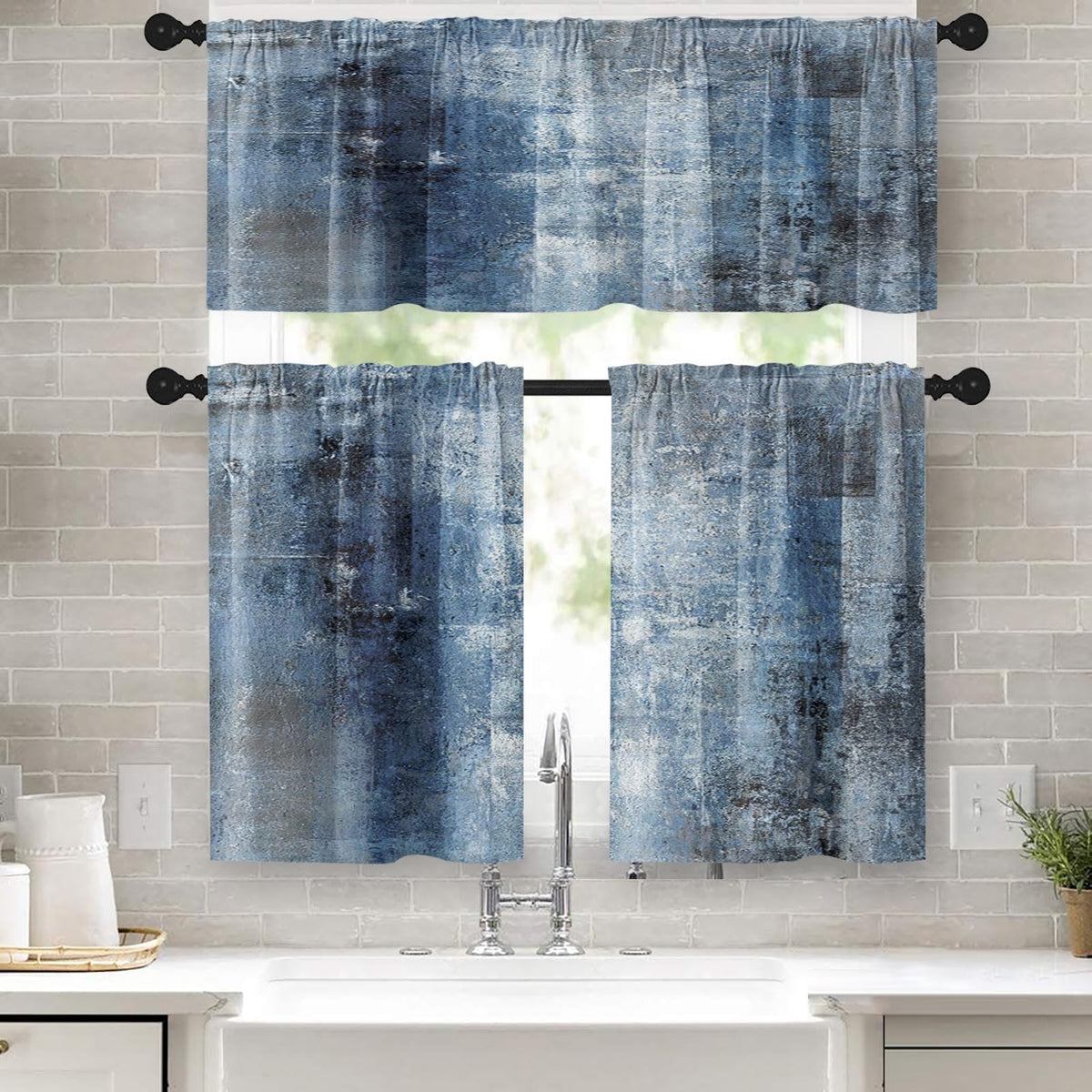 Emvency Kitchen Curtains Sets for Windows 52x36 Inch 3 Pack Farmhouse Wood