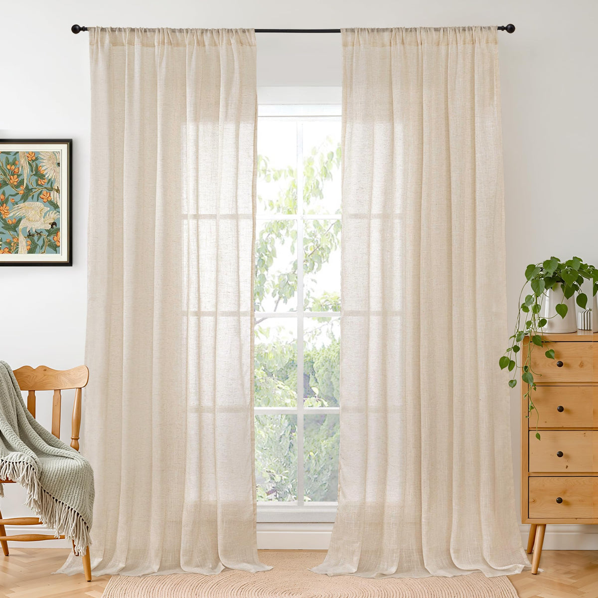 BGment Linen Kitchen Window Curtains Over Sink, 36 Inch Length Cafe Drapes