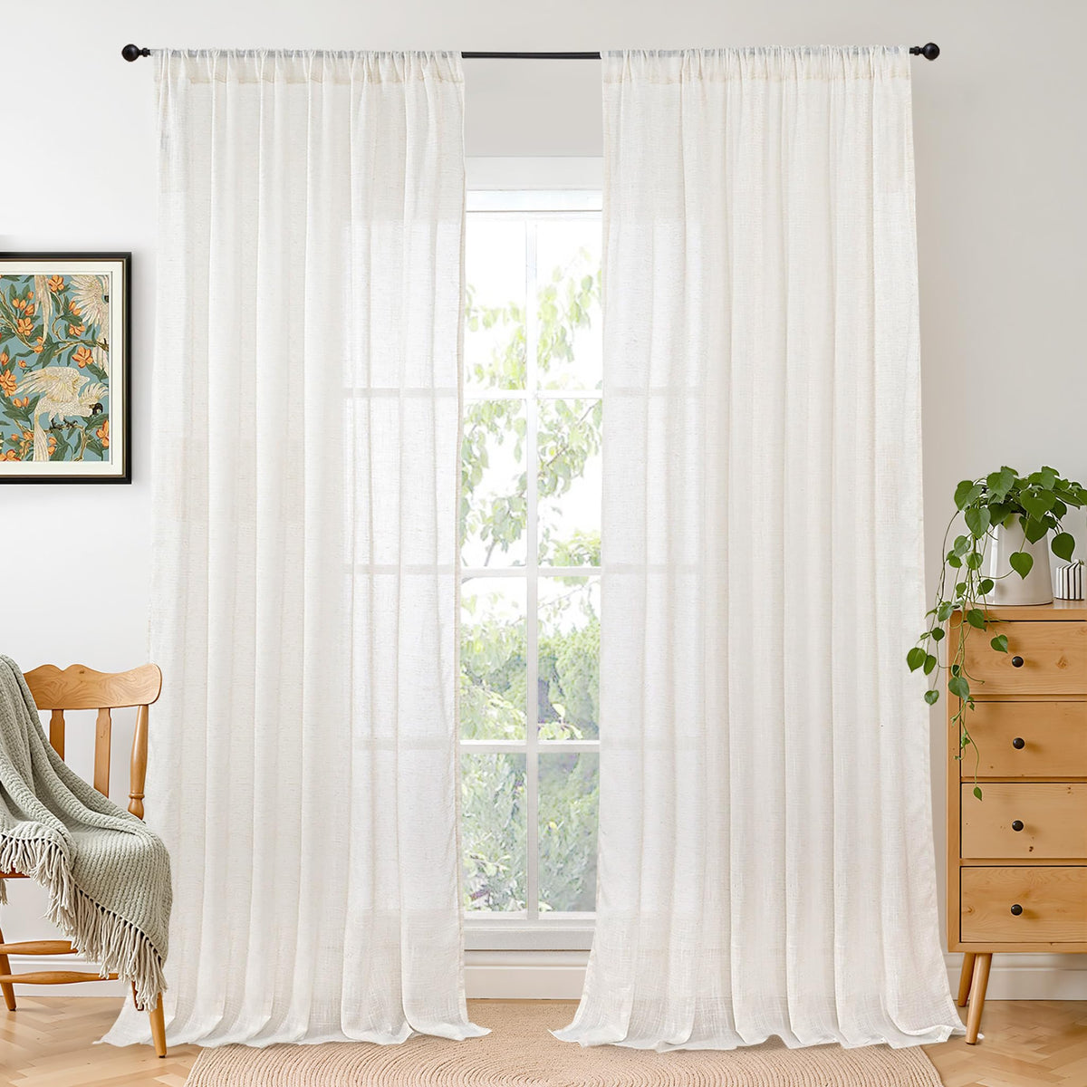 BGment Linen Kitchen Window Curtains Over Sink, 36 Inch Length Cafe Drapes