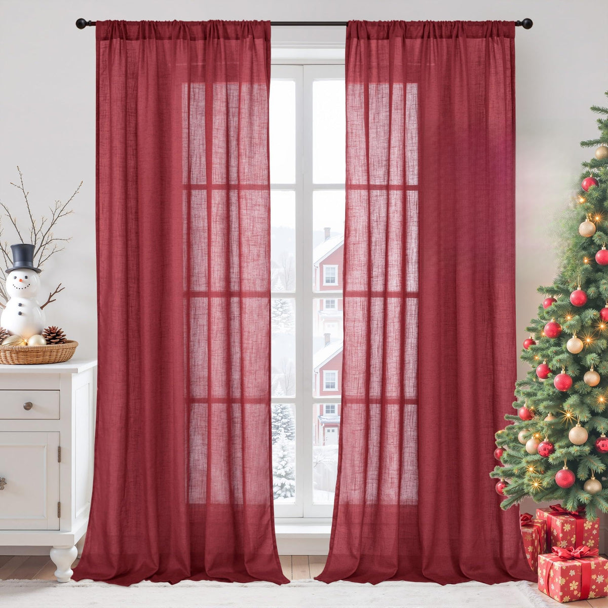 BGment Linen Kitchen Window Curtains Over Sink, 36 Inch Length Cafe Drapes