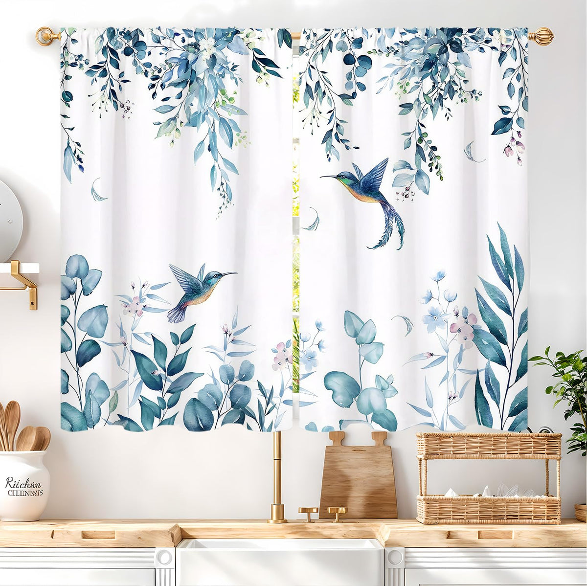 Yellow Sunflower Kitchen Curtains 42W X 63L Inch 2 Panels Rod Pocket Country Rustic Floral Flower Butterfly Farmhouse Over Sink Small Short Cafe Tier Window Treatment Bathroom Decor