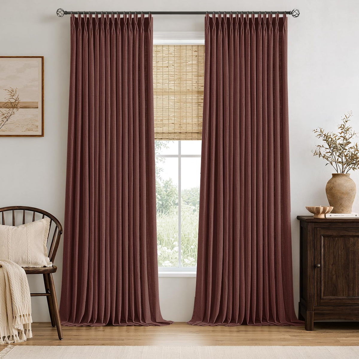MIULEE Pinch Pleated Thick Linen Curtains 36 Inches Long 2 Panels Natural
