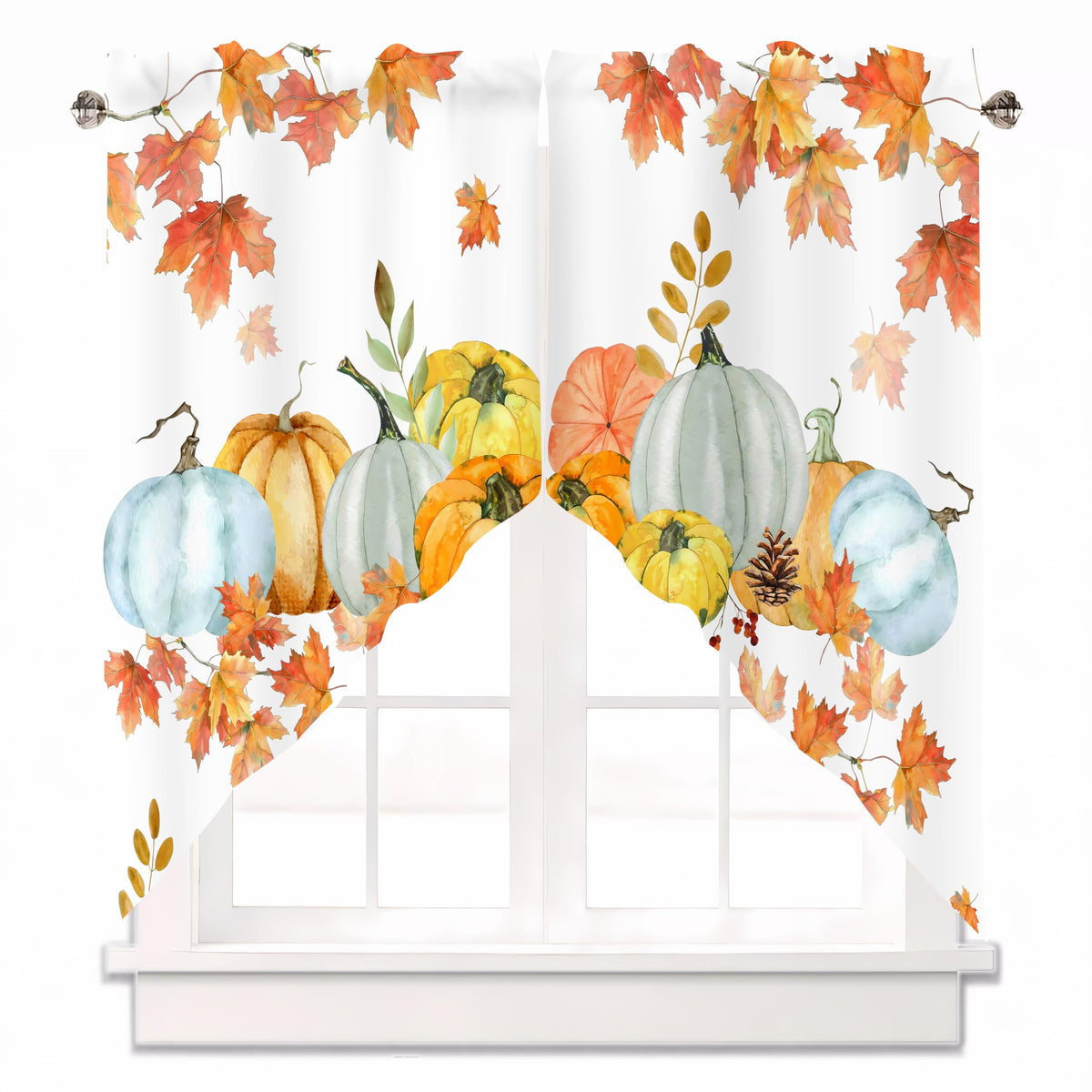 Sage Green Eucalyptus Leaves Swag Curtains 1 Pair, 28x36 in