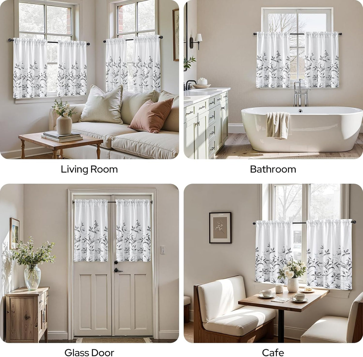 HOMEIDEAS Kitchen Curtains, Short Non-See-Through Privacy Curtains 30"X36"