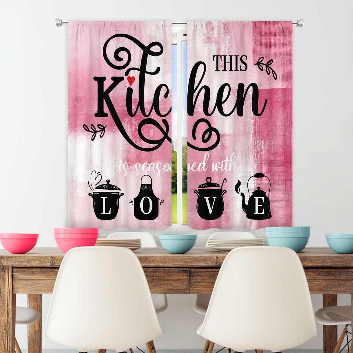 Abstract Burnt Orange Kitchen Curtains 27.5W x 39H Inch Vintage 2 Panels