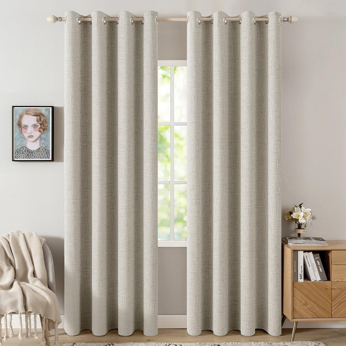 MIULEE 100% Blackout Linen Curtains for Bedroom 52x54 Inches Natural Beige