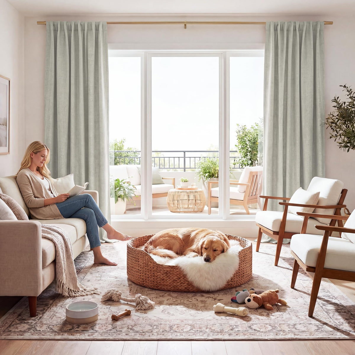 RYB HOME 45 Inch Long Natural Beige 100% Blackout Short Curtains