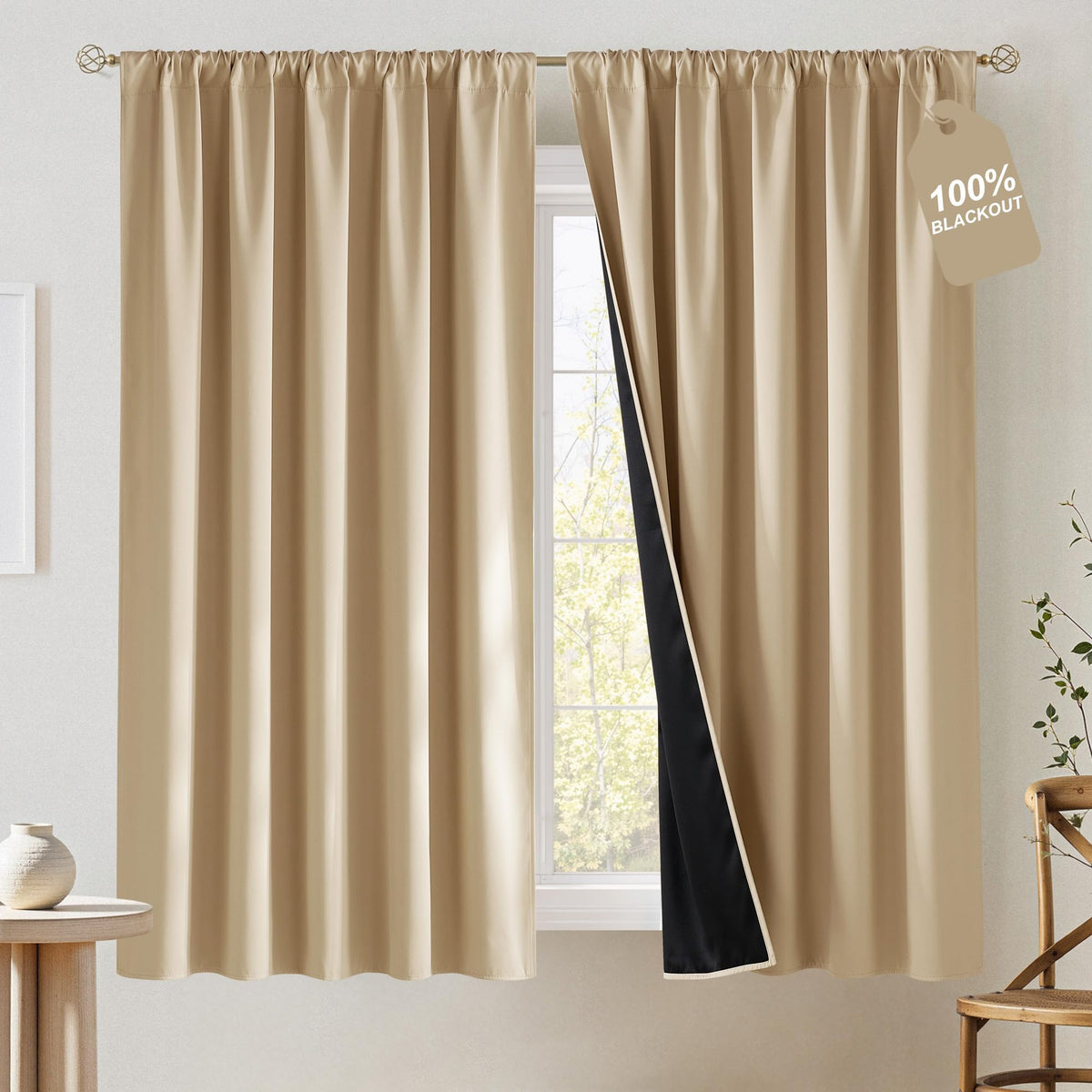 NICETOWN 100% Black Out Kitchen Curtains 36 Inch Length, W52xL36, 2 Panels