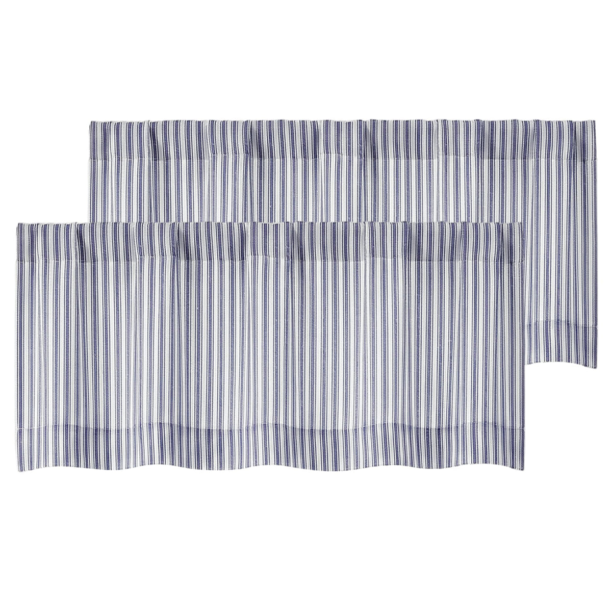 Chyhomenyc Striped Short Curtains 36 Inch Length - Light Filtering Faux Linen Living Room Tier Half Window Curtains, Farmhouse Modern Boho Curtain for Bathroom, 30Wx36L, 2 Pieces, Stone Blue