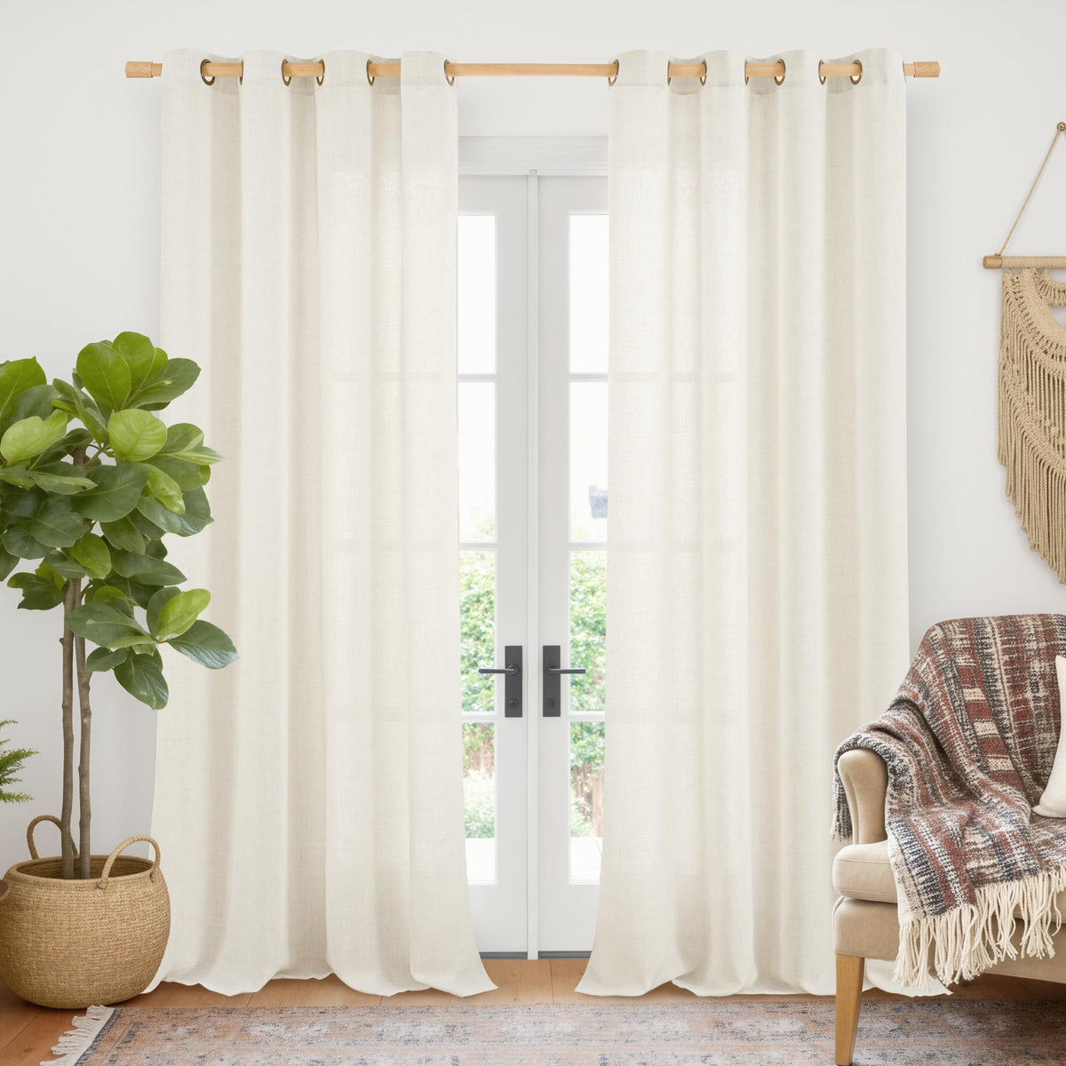 YoungsTex Linen Kitchen Window Curtains 40 Inch Length 2 Panels