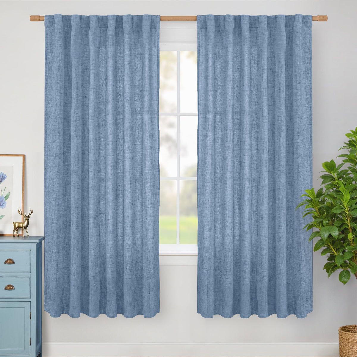 BGment White Linen Kitchen Curtains 40 Inch Length for Short Window