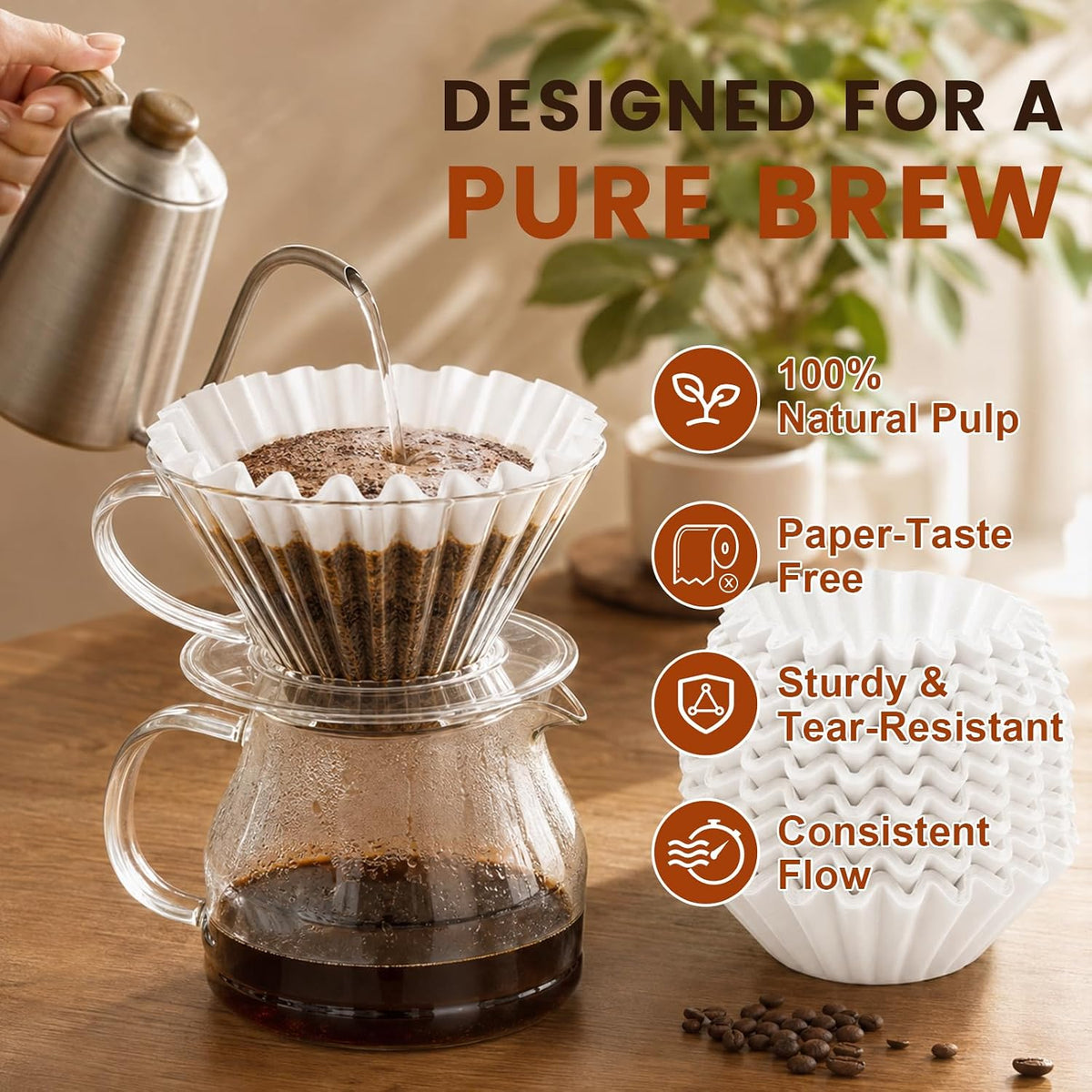 200 Count 1-2 Cup Small Coffee Filters, Disposable White Basket Paper Filters Compatible with 155 Size Pour Over Drippers & Single Serve Coffee Makers
