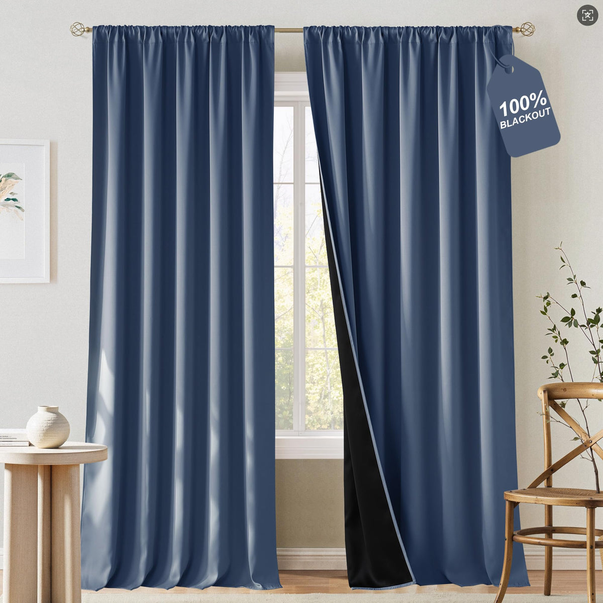 NICETOWN 100% Black Out Kitchen Curtains 36 Inch Length, W52xL36, 2 Panels
