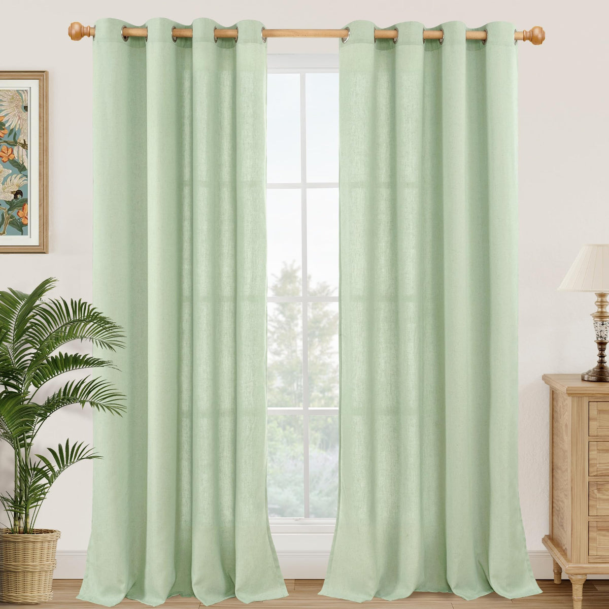 YoungsTex Linen Kitchen Window Curtains 40 Inch Length 2 Panels