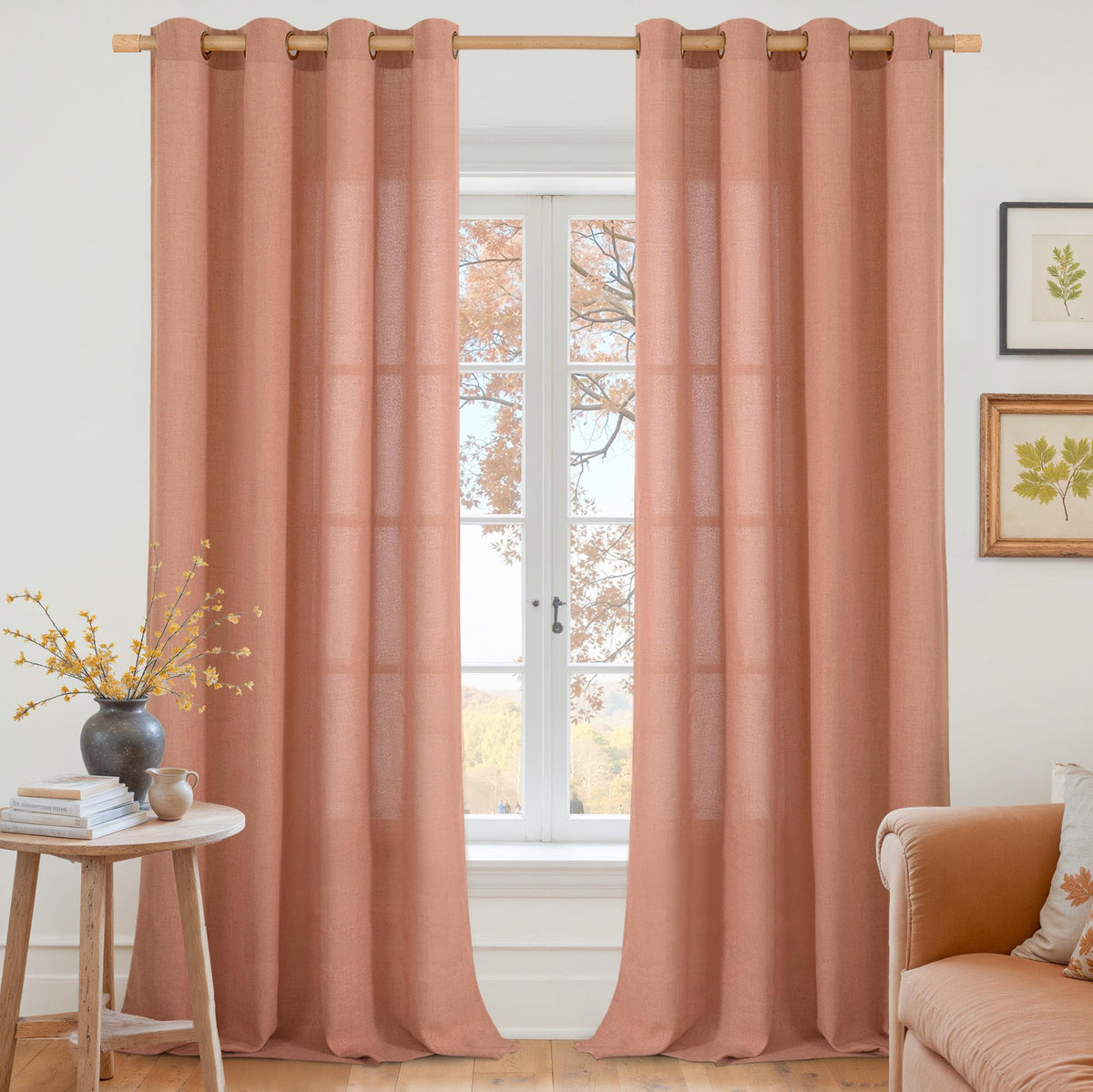 YoungsTex Linen Kitchen Window Curtains 40 Inch Length 2 Panels