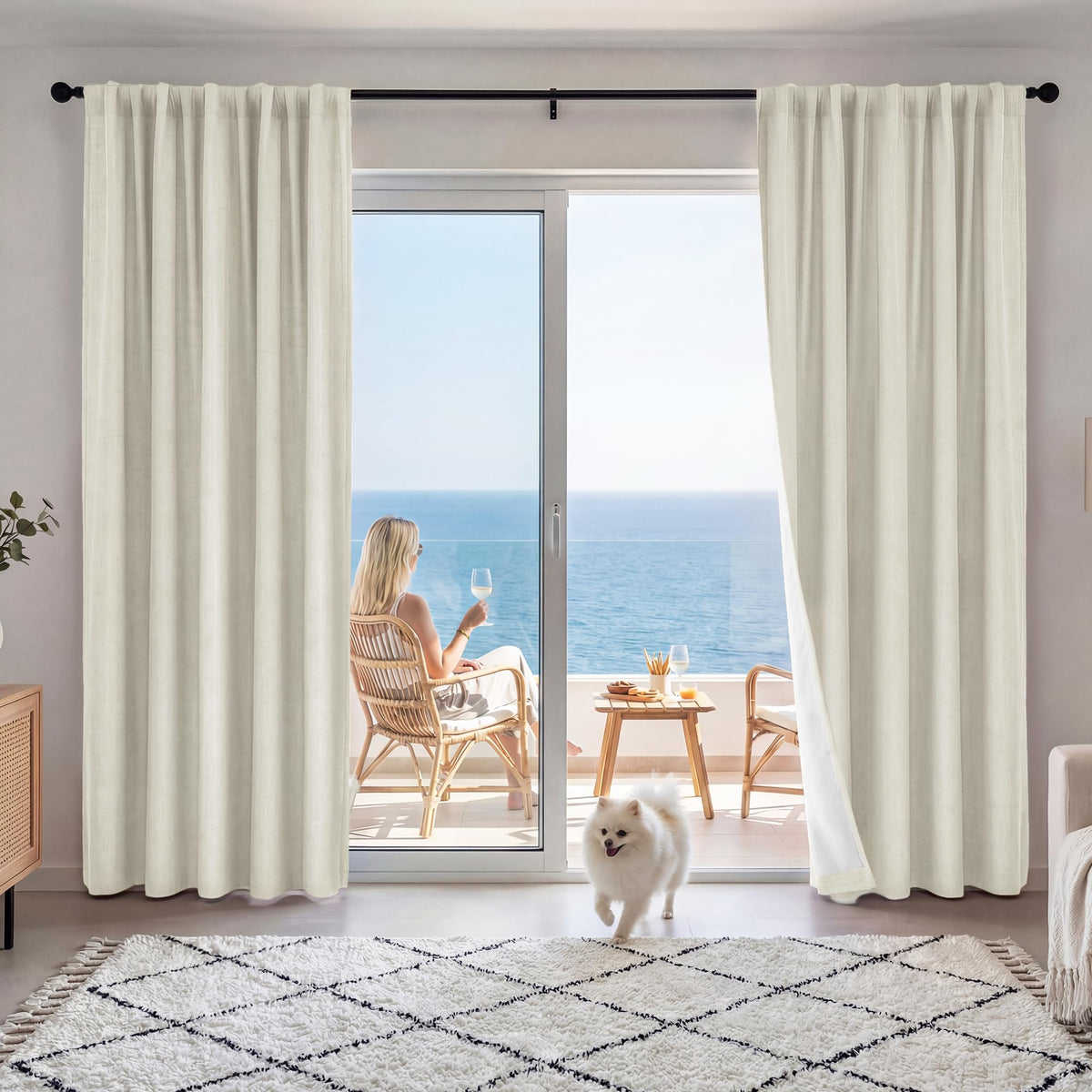RYB HOME 45 Inch Long Natural Beige 100% Blackout Short Curtains