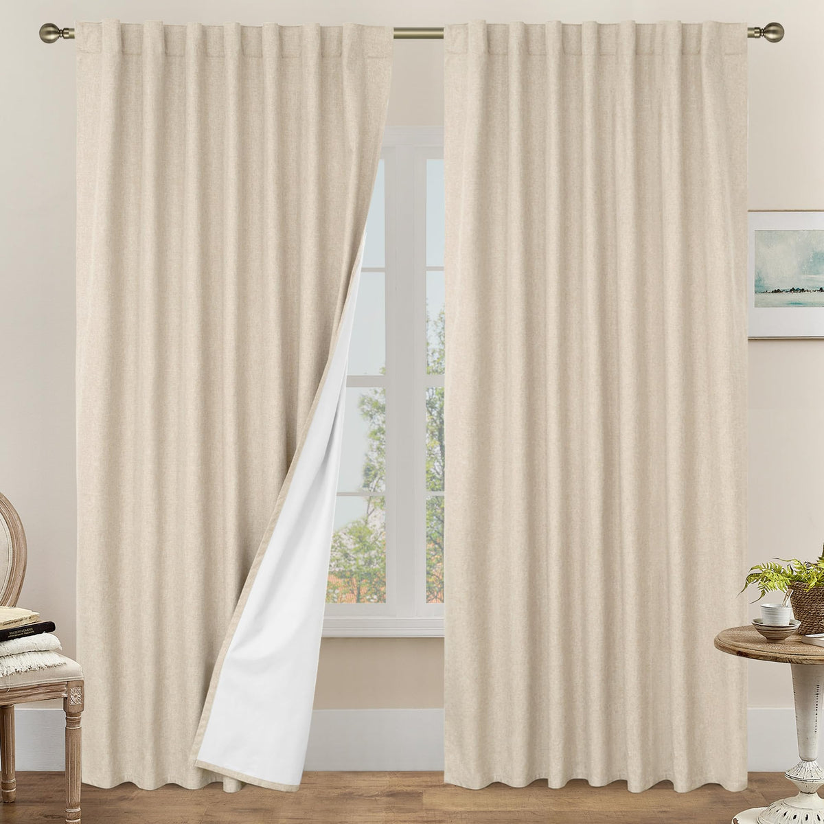 LAMIT Full Blackout Linen Kitchen Window Curtains 36 Inches Long, Ivory