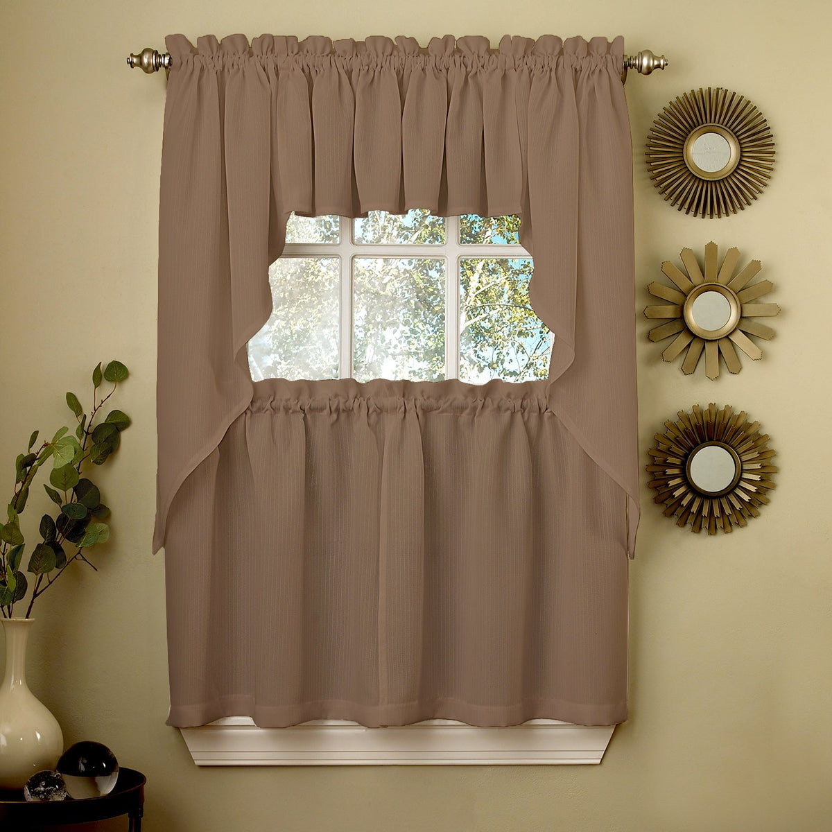 Sweet Home Collection Old World Style Floral Heavy Lace Kitchen Curtain Swag pair Hopewell Cream