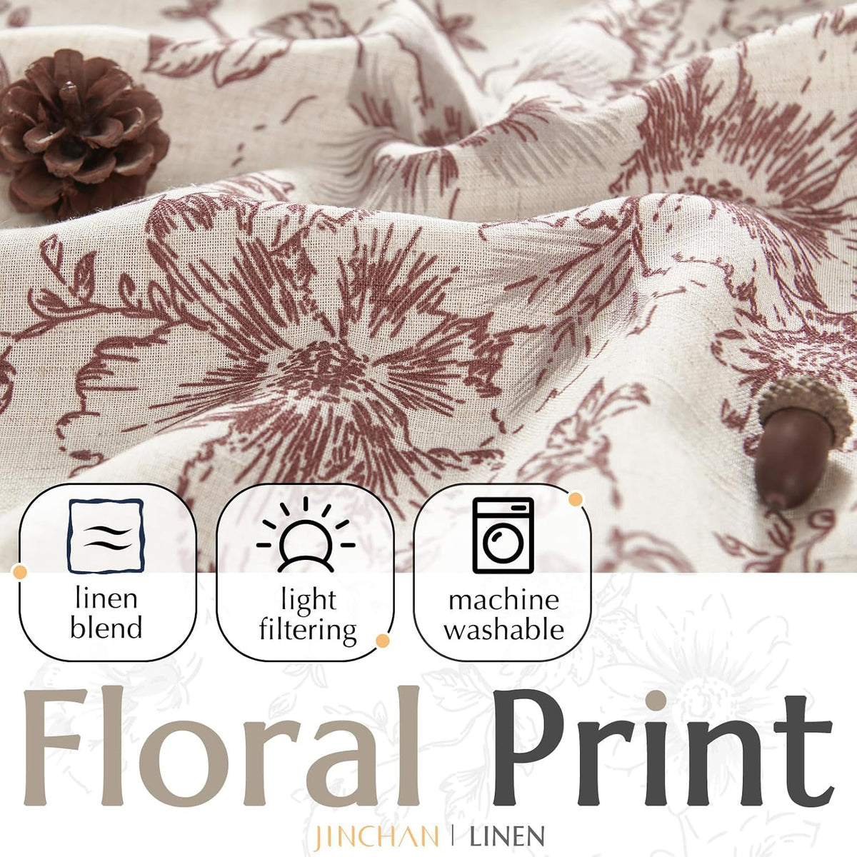 jinchan Linen Kitchen Valance with Lined Floral Valance Curtain 16 Inch Farmhouse Red Peony Flower Printed Curtain for Windows Living Room French Retro Patterned Rod Pocket 1 Panel Red on Beige