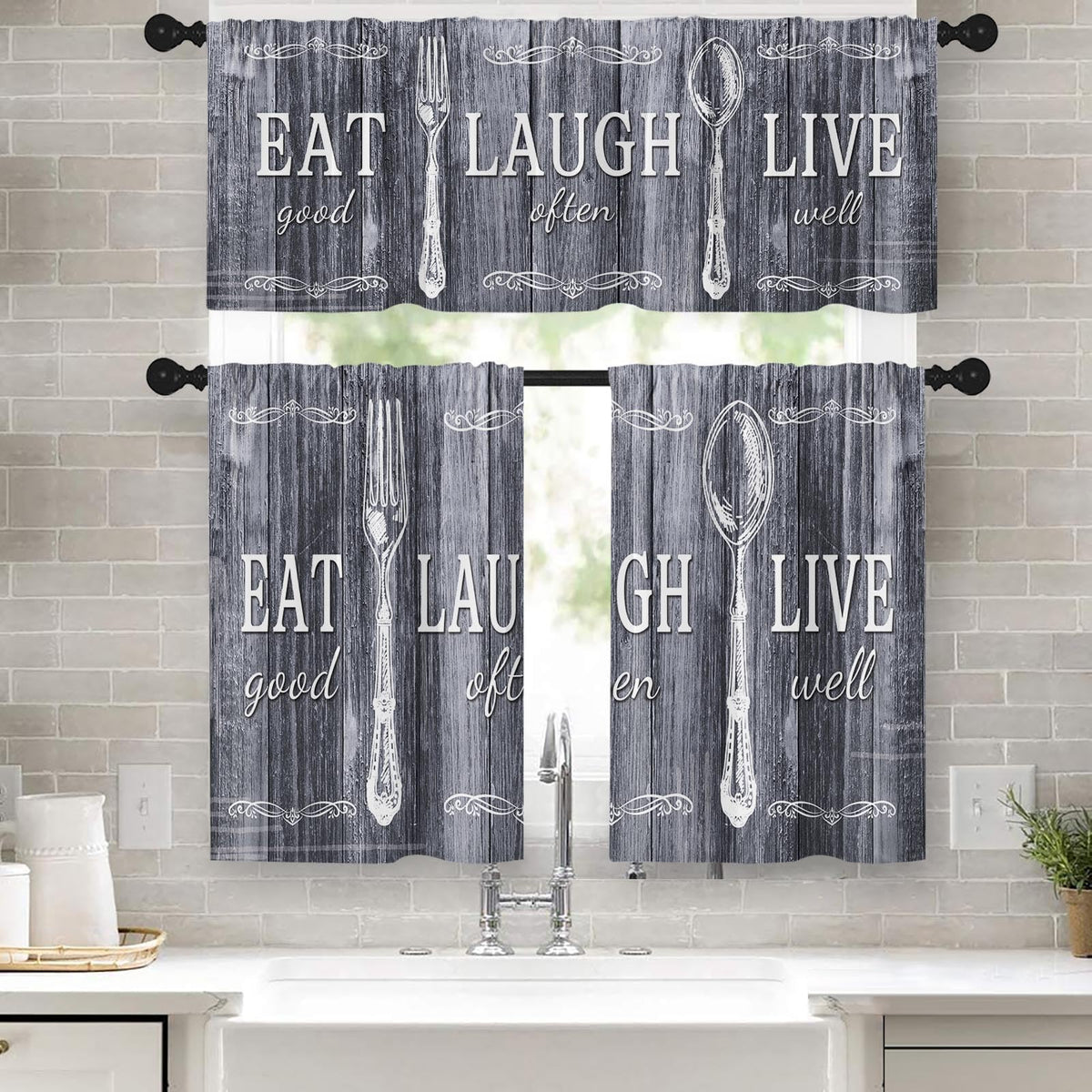 Kitchen Curtains Sets for Windows, 52x36 Inch, Farmhouse 3 Pack,