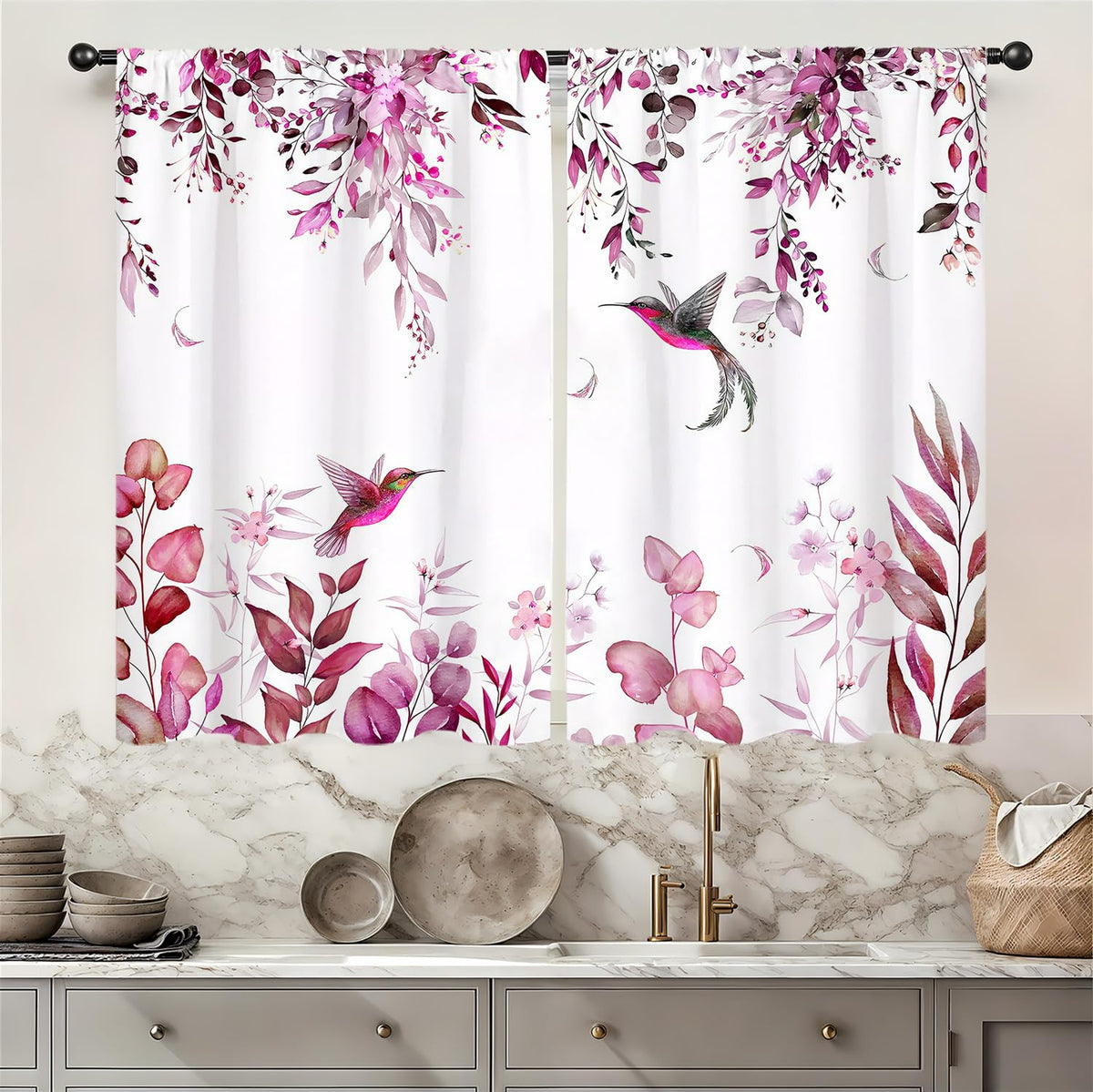 Yellow Sunflower Kitchen Curtains 42W X 63L Inch 2 Panels Rod Pocket Country Rustic Floral Flower Butterfly Farmhouse Over Sink Small Short Cafe Tier Window Treatment Bathroom Decor