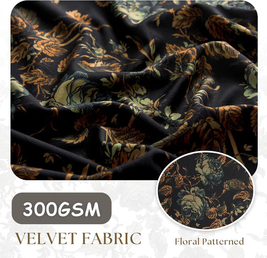 StangH Black Floral Tie Up Velvet Curtains, W34 x L45, 1 Panel