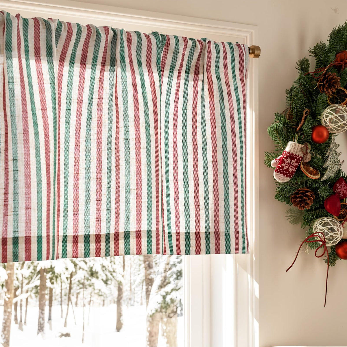 jinchan Linen Boxter Stripe Valances for Window 16 inch,Sage Green,1 Panel