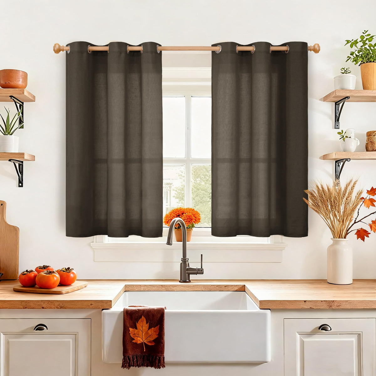 YoungsTex Linen Kitchen Window Curtains 40 Inch Length 2 Panels