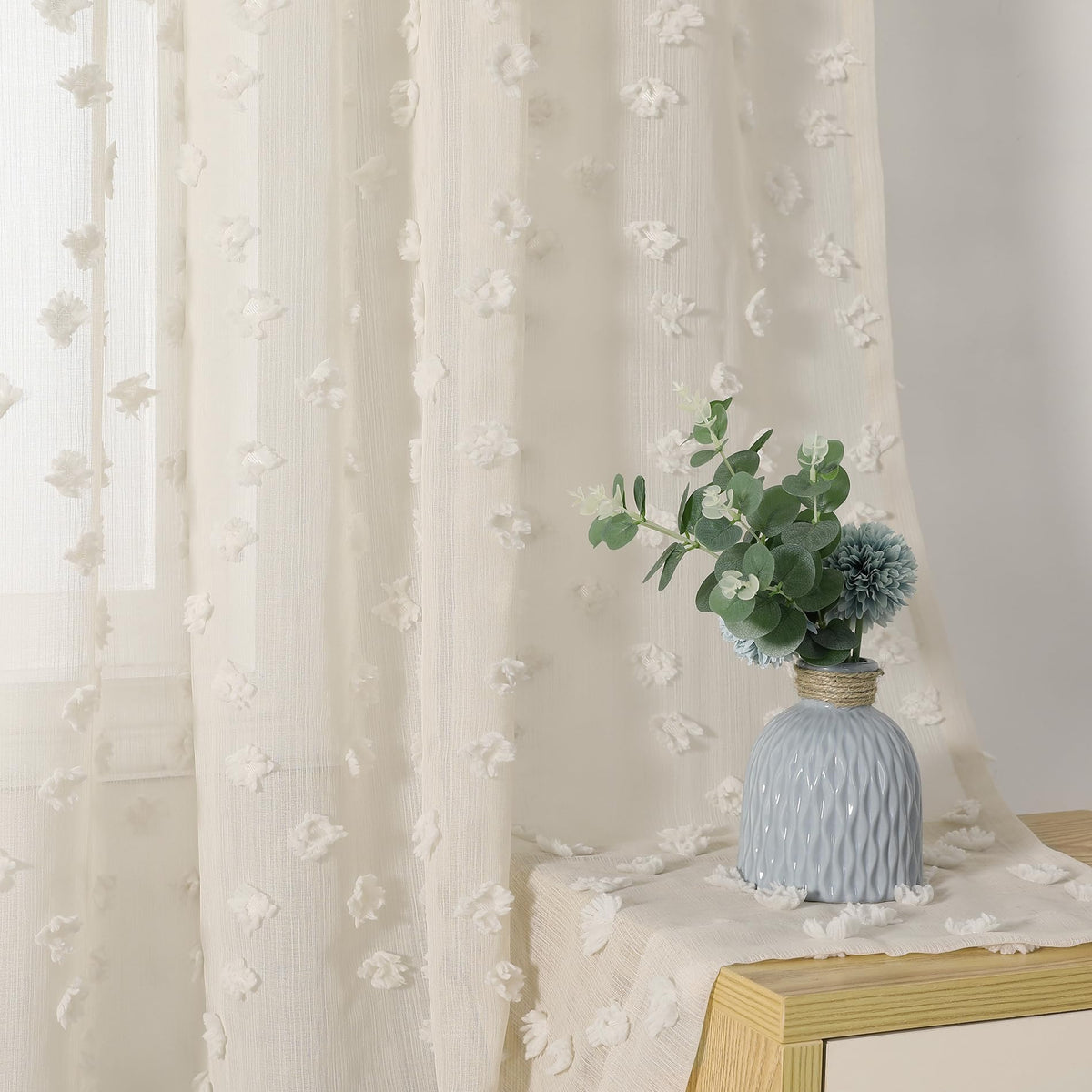 MYSKY HOME White Sheer Curtains 36 inch Length for Small Window,2 Panels