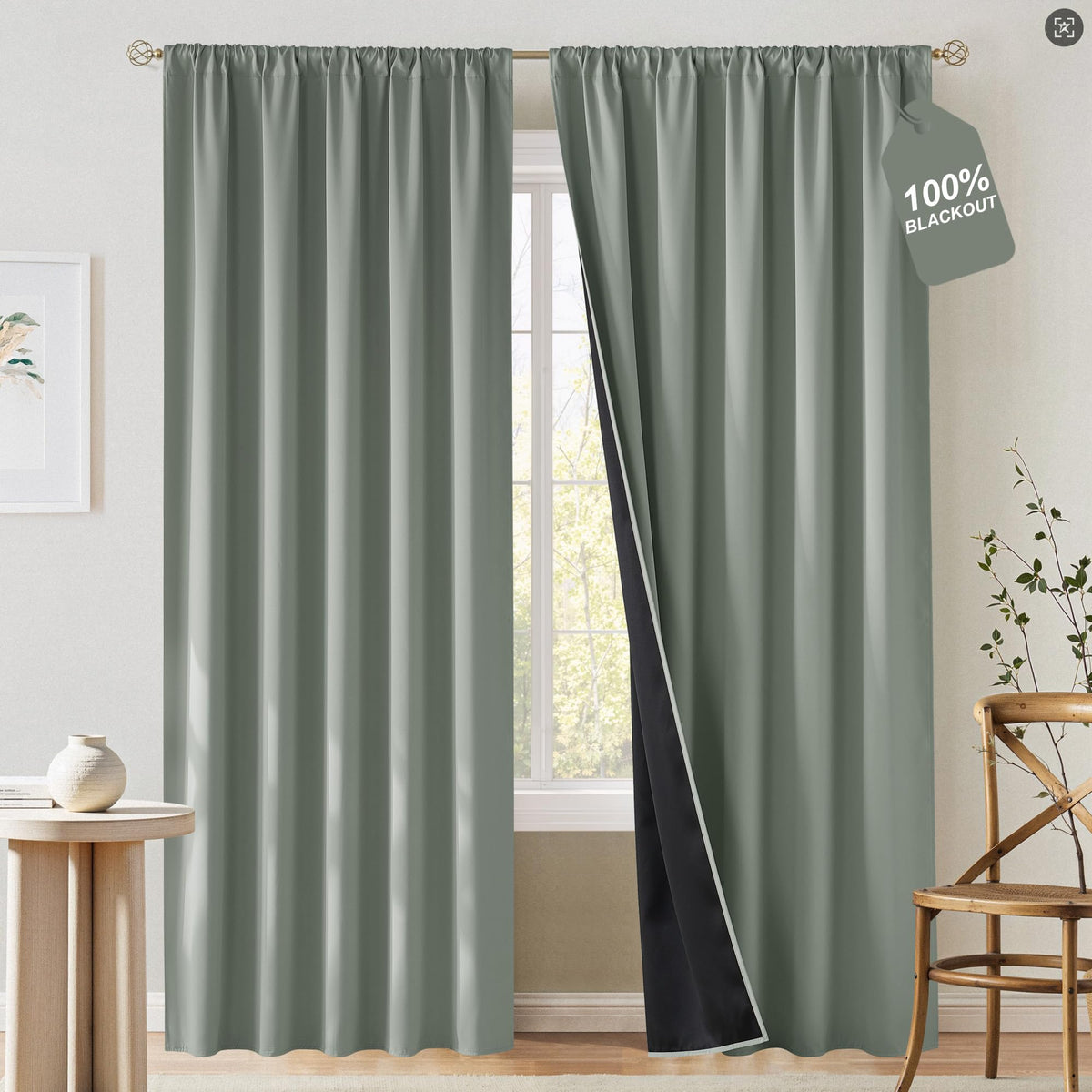NICETOWN 100% Black Out Kitchen Curtains 36 Inch Length, W52xL36, 2 Panels