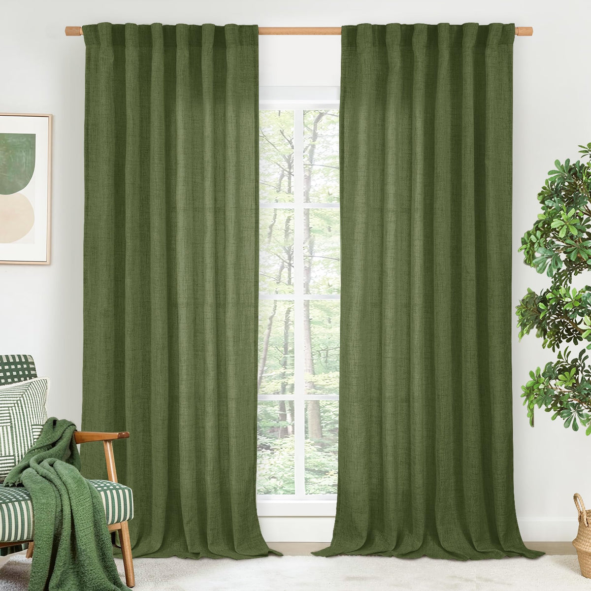 BGment White Linen Kitchen Curtains 40 Inch Length for Short Window