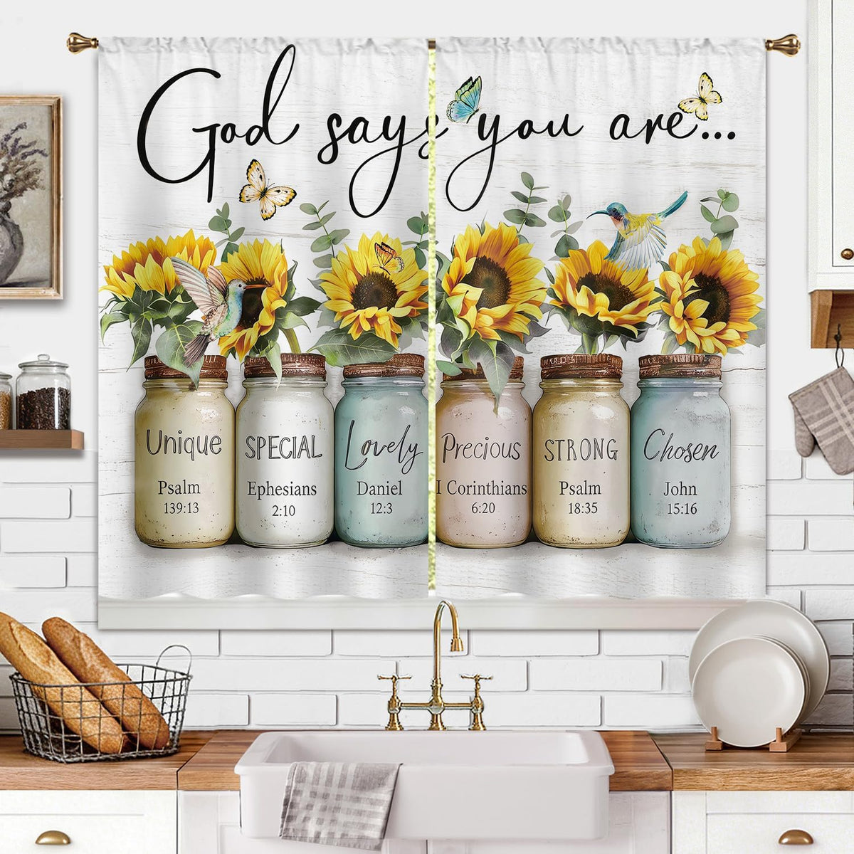 Farmhouse Sunflower Kitchen Curtain Rustic Small Short Cafe Window Curtains Country Wooden Barn Inspirational Bathroom Window Drapes Treatment Tier Curtains 2 Panels (27.5x39 Inch)