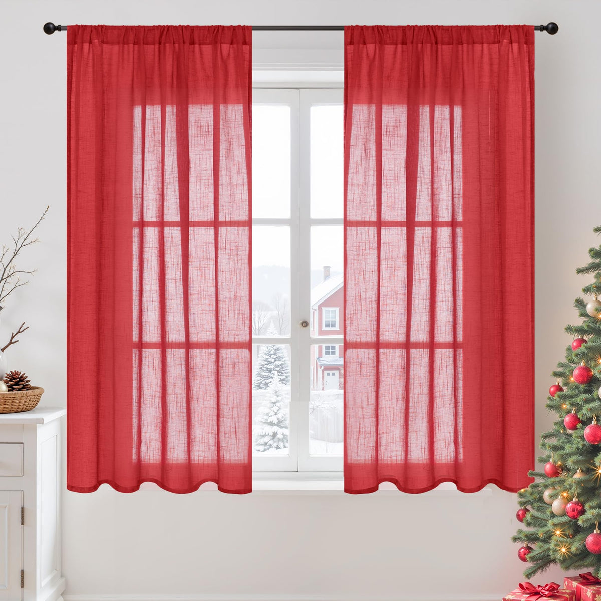 BGment Linen Kitchen Window Curtains Over Sink, 36 Inch Length Cafe Drapes
