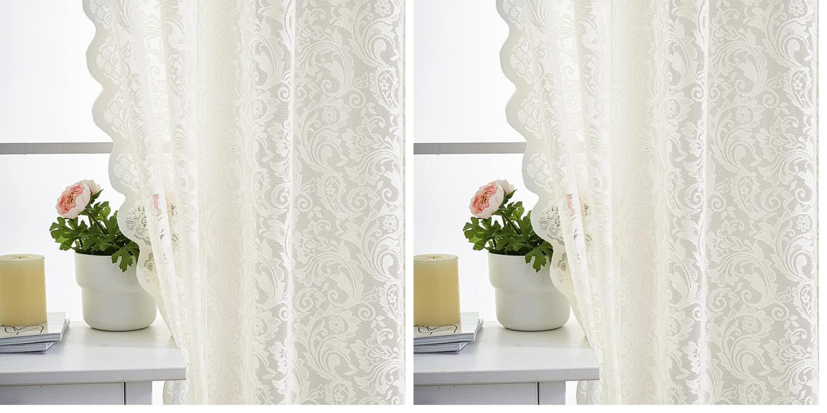 ALIGOGO Short White Lace Kitchen Curtains 36 Length 2 Panels W26 x L36 Inch