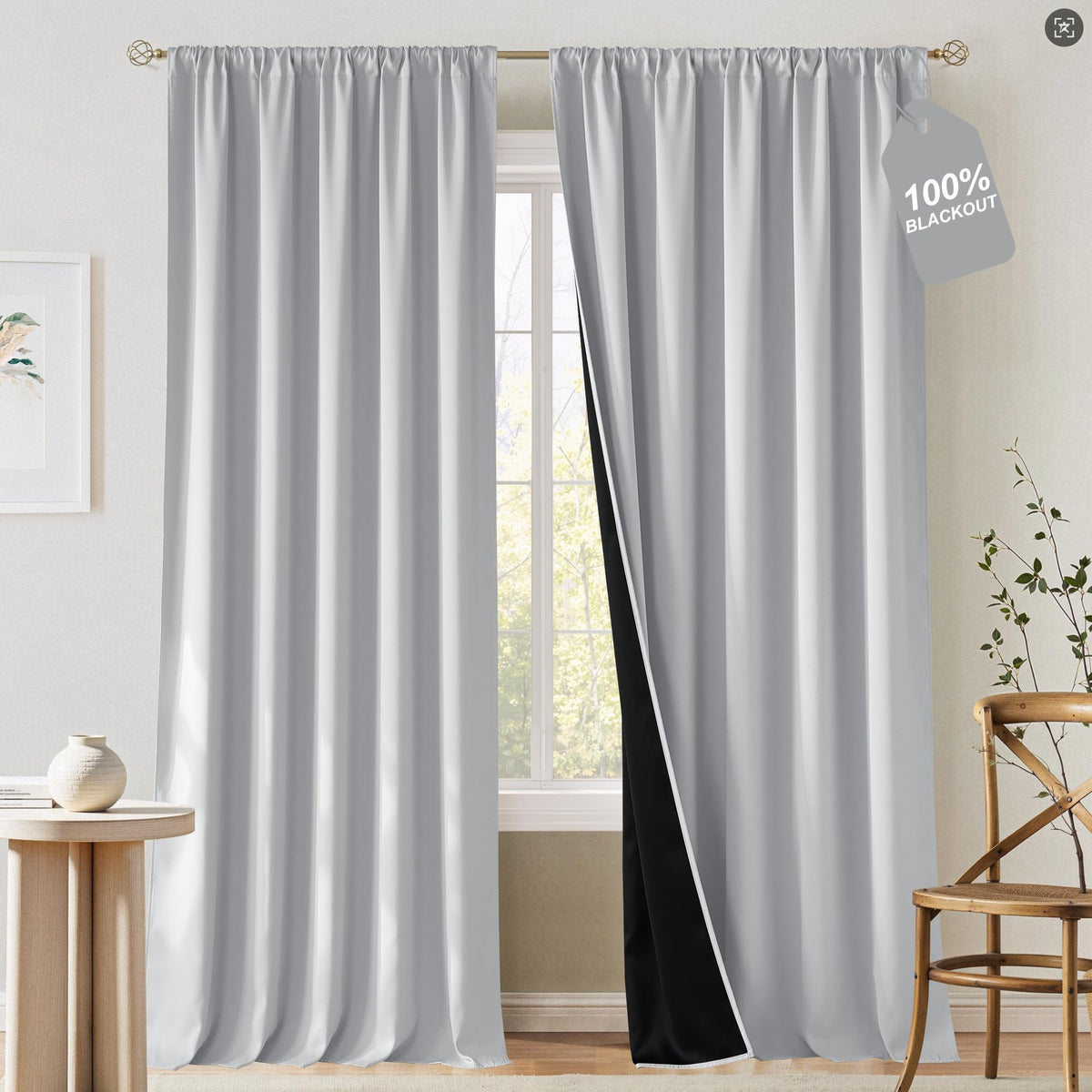 NICETOWN 100% Black Out Kitchen Curtains 36 Inch Length, W52xL36, 2 Panels