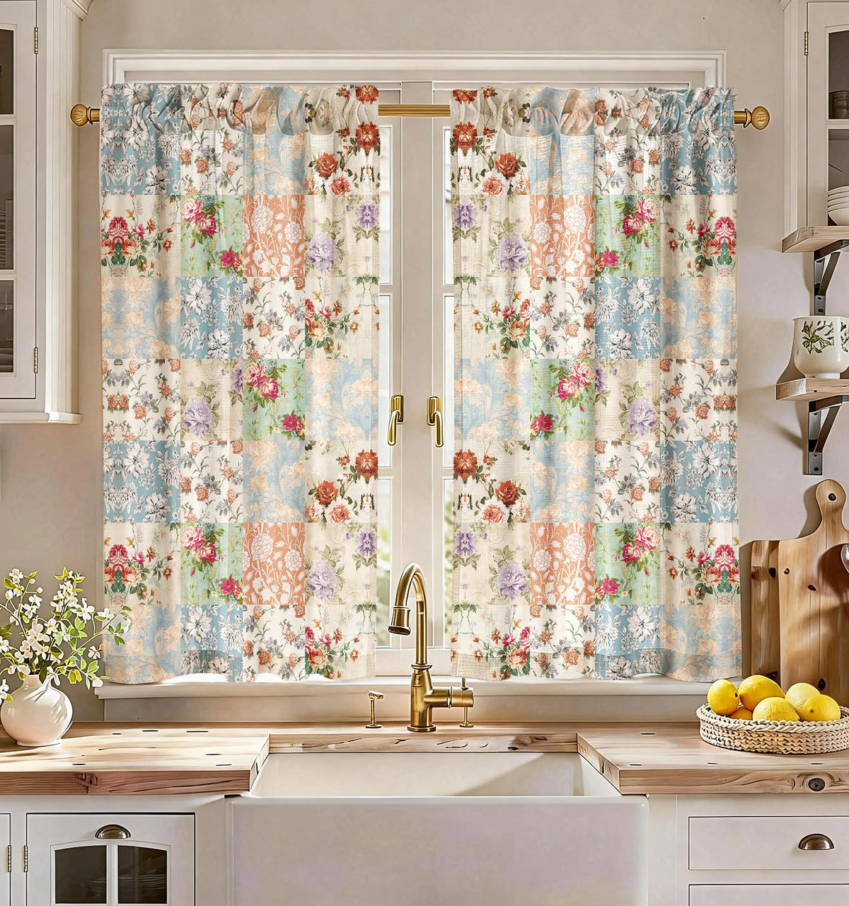 Miss Adola Boho Kitchen Tier Curtains, 36 Inch Length, Vintage Patchwork