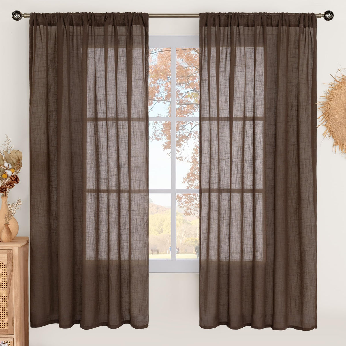 BGment Linen Kitchen Window Curtains Over Sink, 36 Inch Length Cafe Drapes