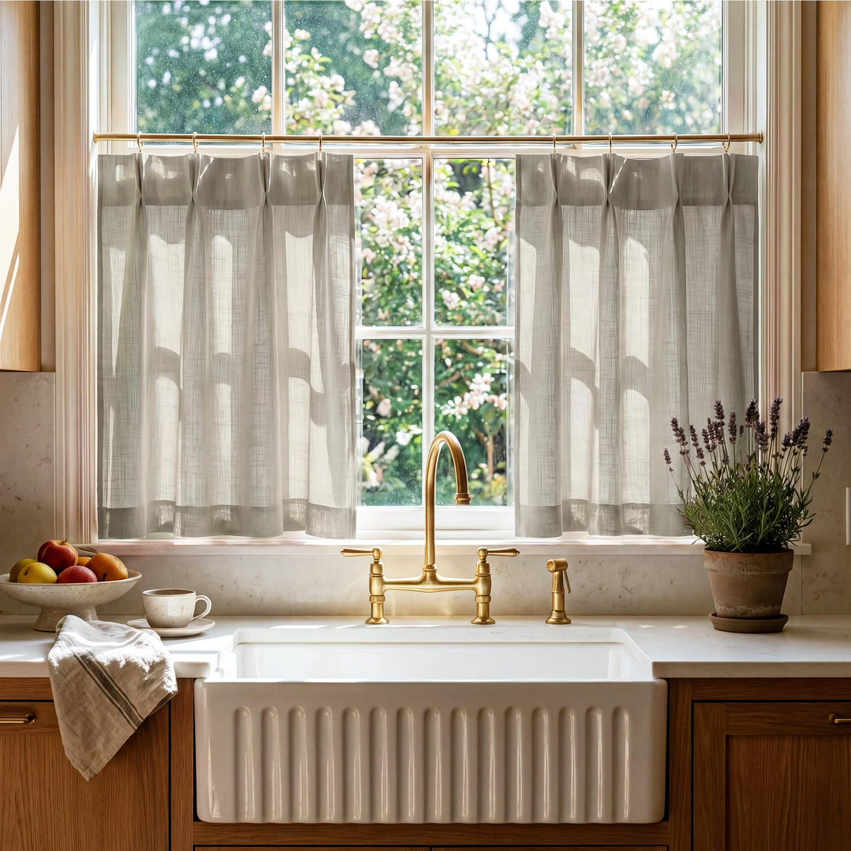 RYB HOME Pinch Pleated Kitchen Curtains Over Sink 36 Inches for Bathroom