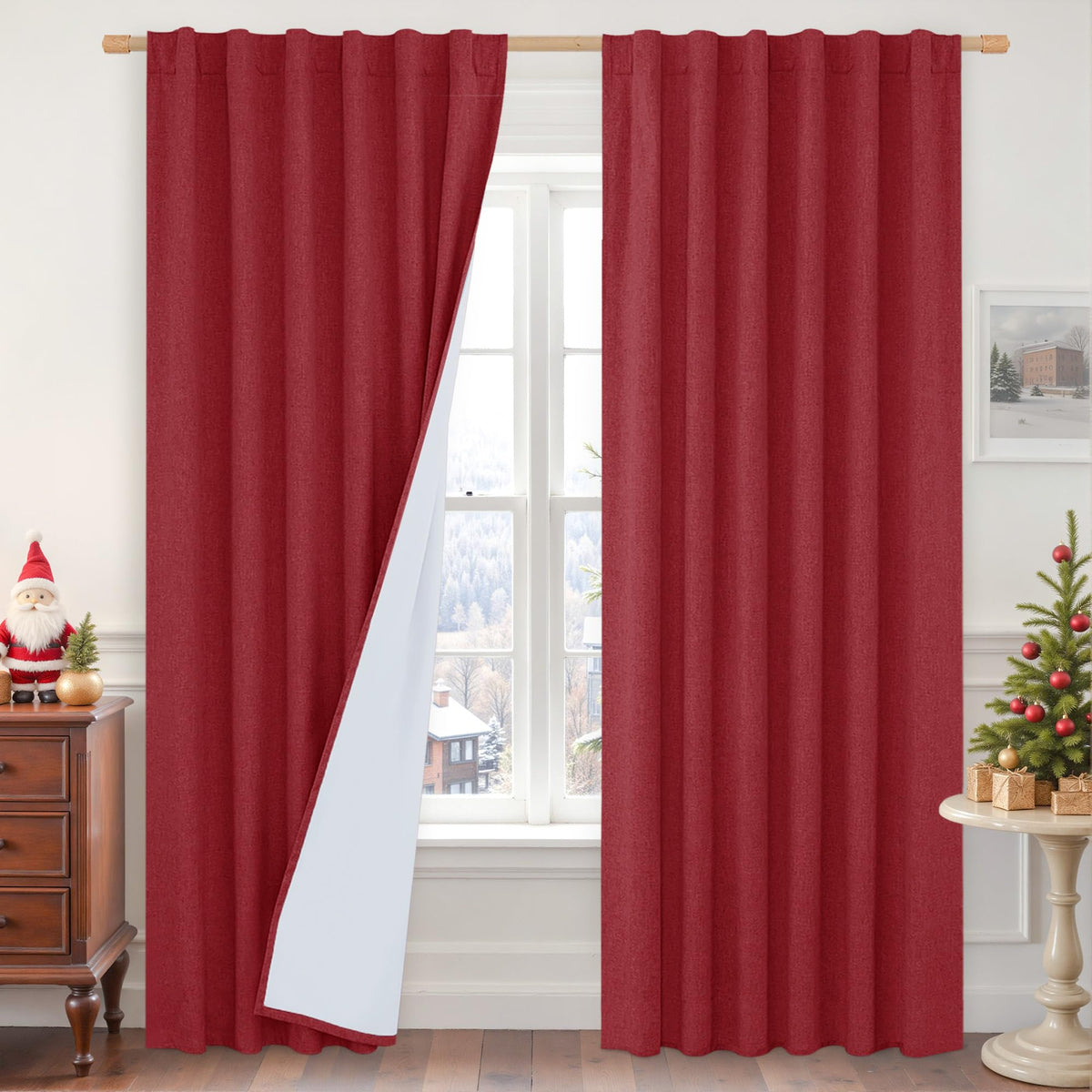 LAMIT Full Blackout Linen Kitchen Window Curtains 36 Inches Long, Ivory