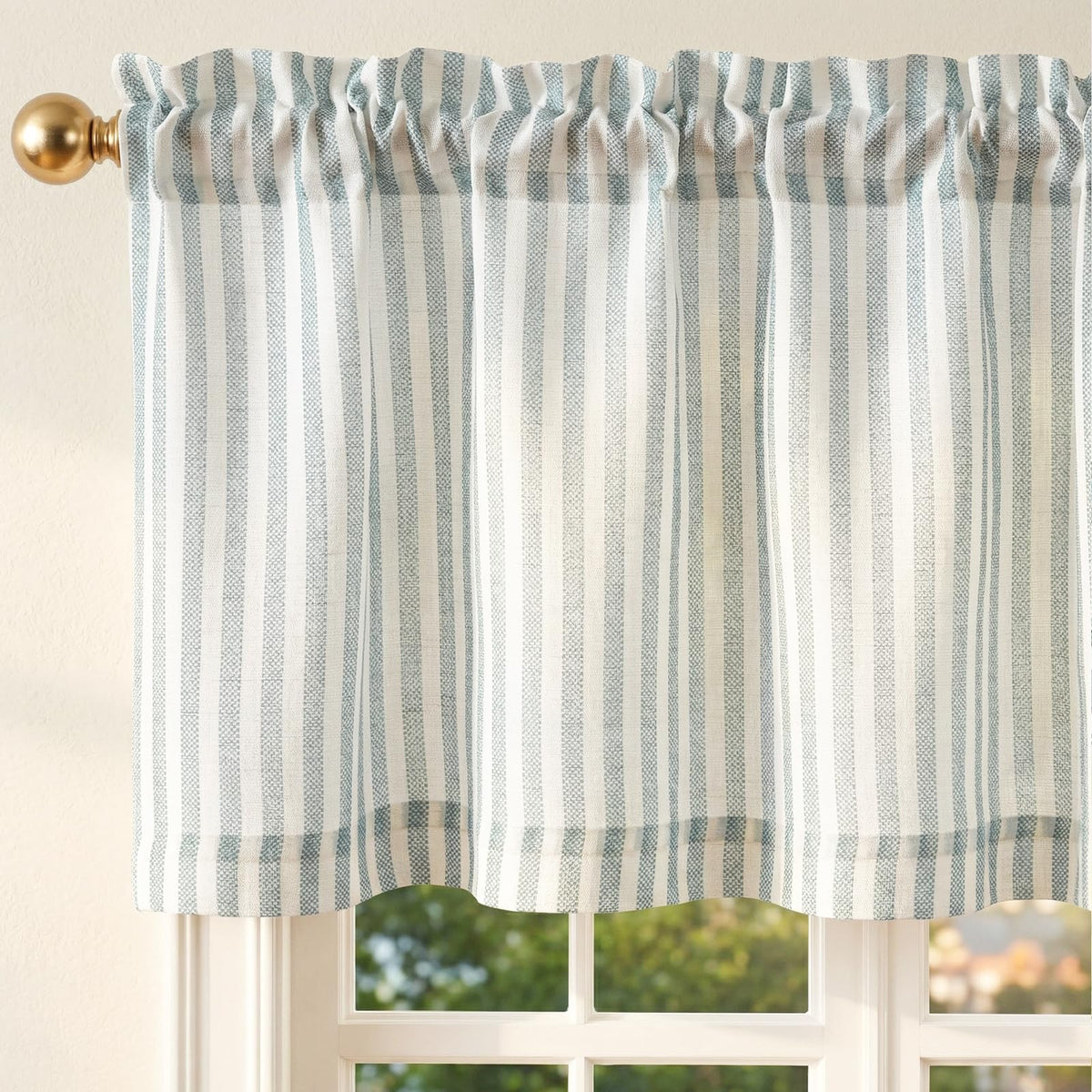 jinchan Linen Boxter Stripe Valances for Window 16 inch,Sage Green,1 Panel