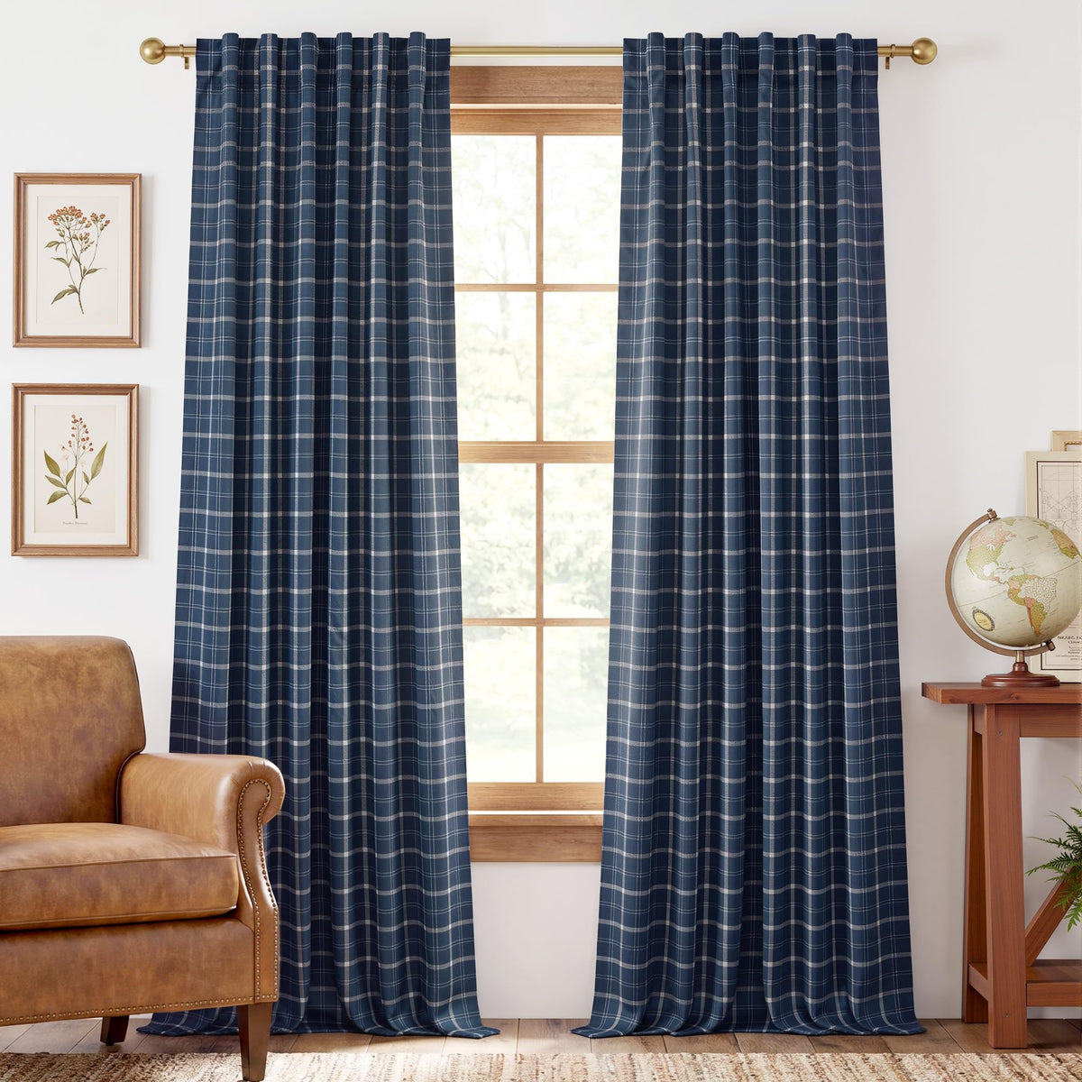 NICETOWN Olive Green Farmhouse Gingham Tiers Kitchen 100% Blackout Curtains