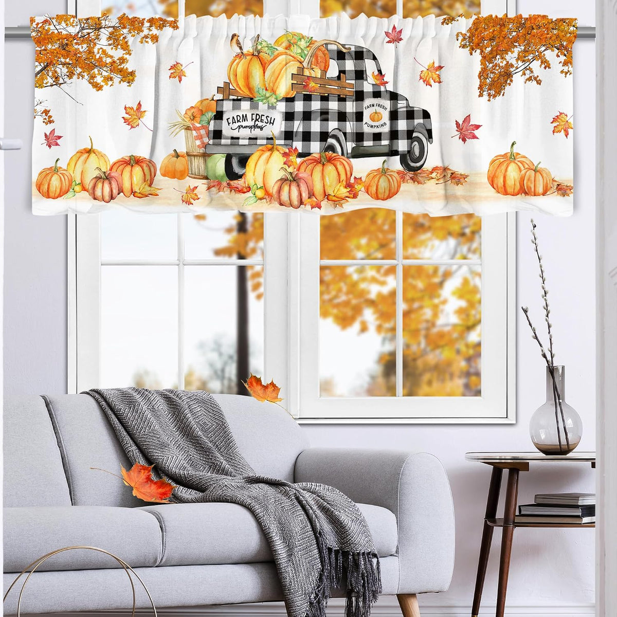 Hexagram Fall Curtains for Kitchen 3 Piece Set, 54x36 Inch