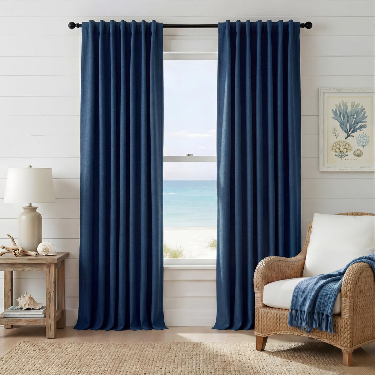 RYB HOME 45 Inch Long Natural Beige 100% Blackout Short Curtains