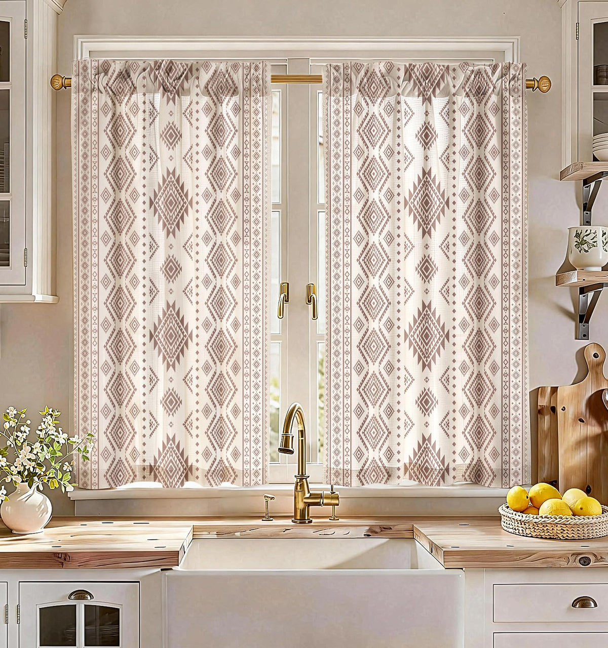 Miss Adola Boho Kitchen Tier Curtains, 36 Inch Length, Vintage Patchwork