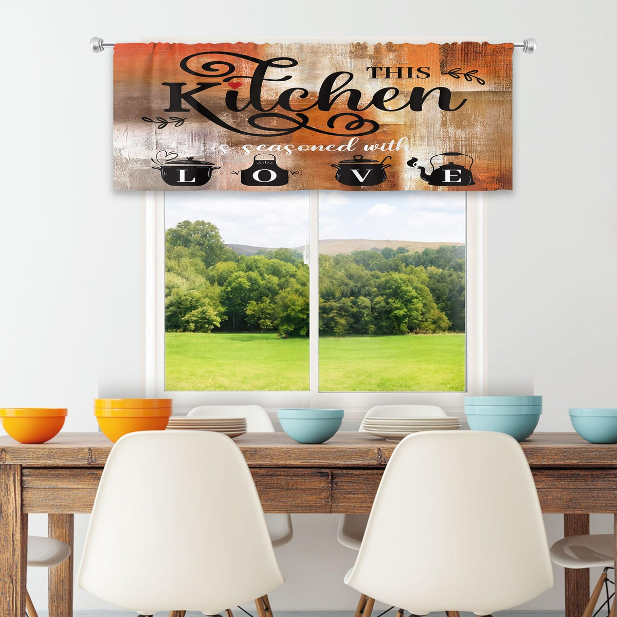 Abstract Burnt Orange Kitchen Curtains 27.5W x 39H Inch Vintage 2 Panels